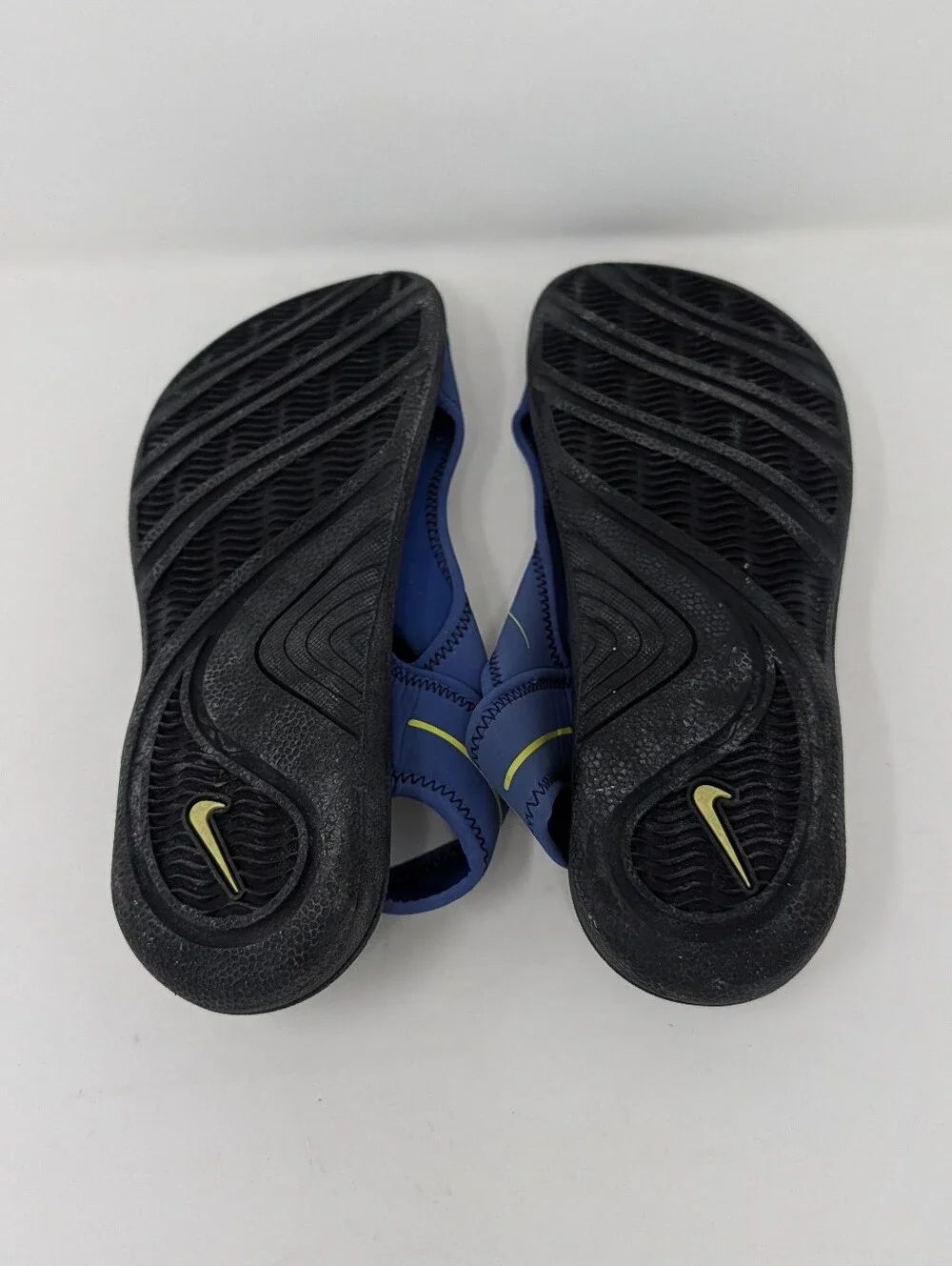 Nike Blue & Neon Yellow Slip-On Sandals, Size 5Y/ Fits Women 6.5